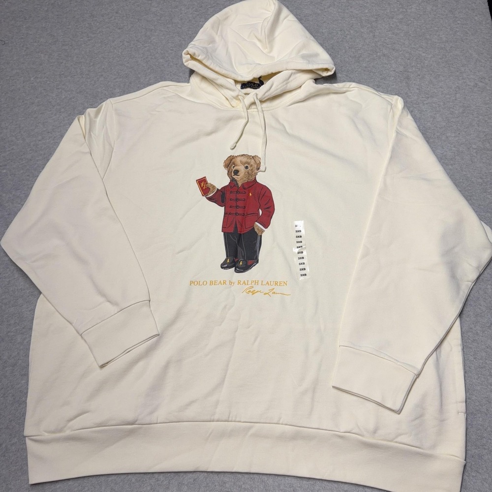 Polo Ralph Lauren Hoodie Mens Big 3X White Lunar New Year Polo Bear Graphic